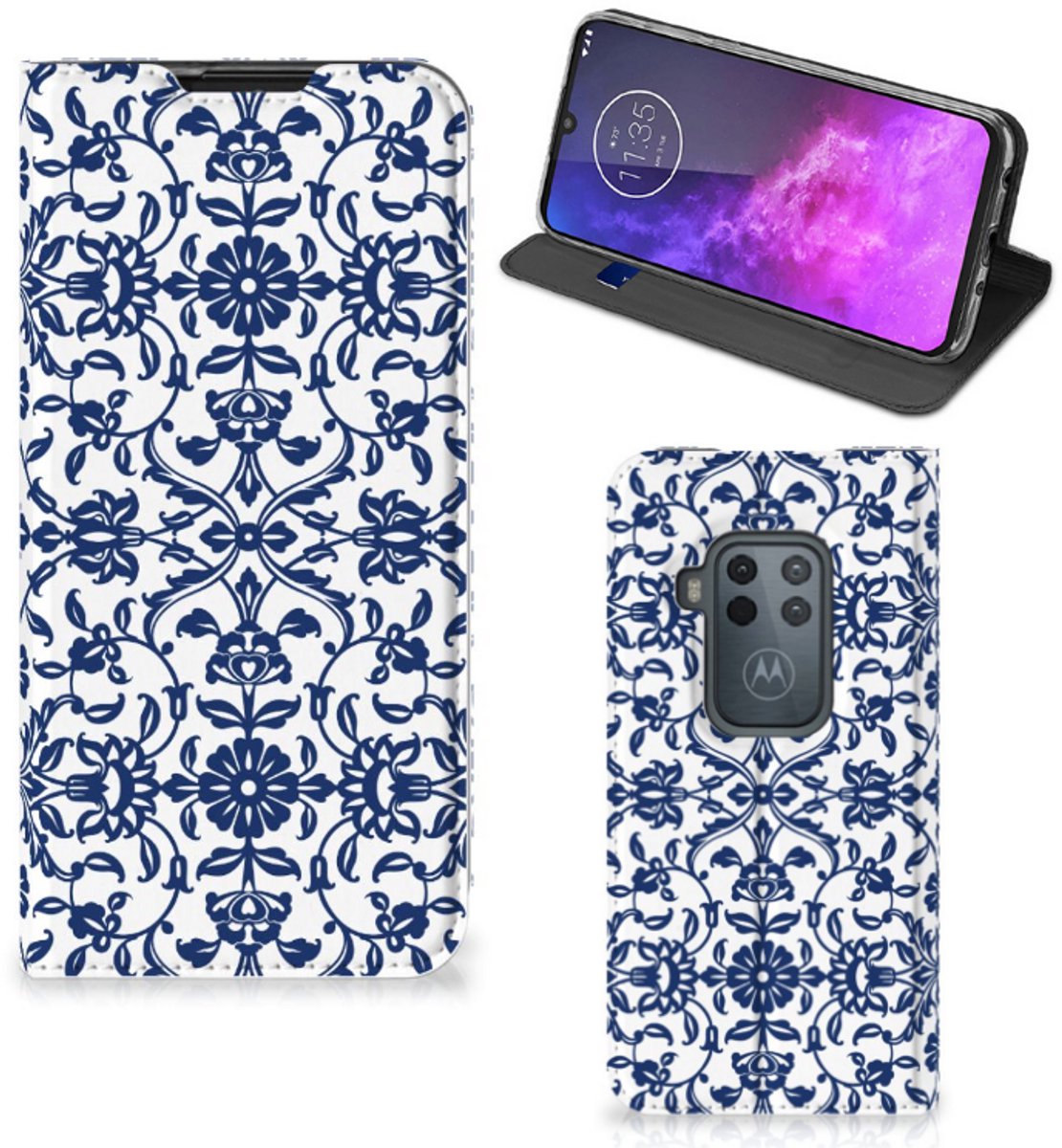 Motorola One Zoom Smart Cover Flower Blue