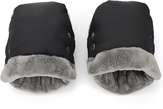 Handwarmer, kinderwagen, handschoenen, handmof met warme fleece en katoenen binnenkant, waterdicht en winddicht, handmof, universele maat voor kinderwagen, buggy (1 moedermelk-mossel, zwart) — afbeelding 2