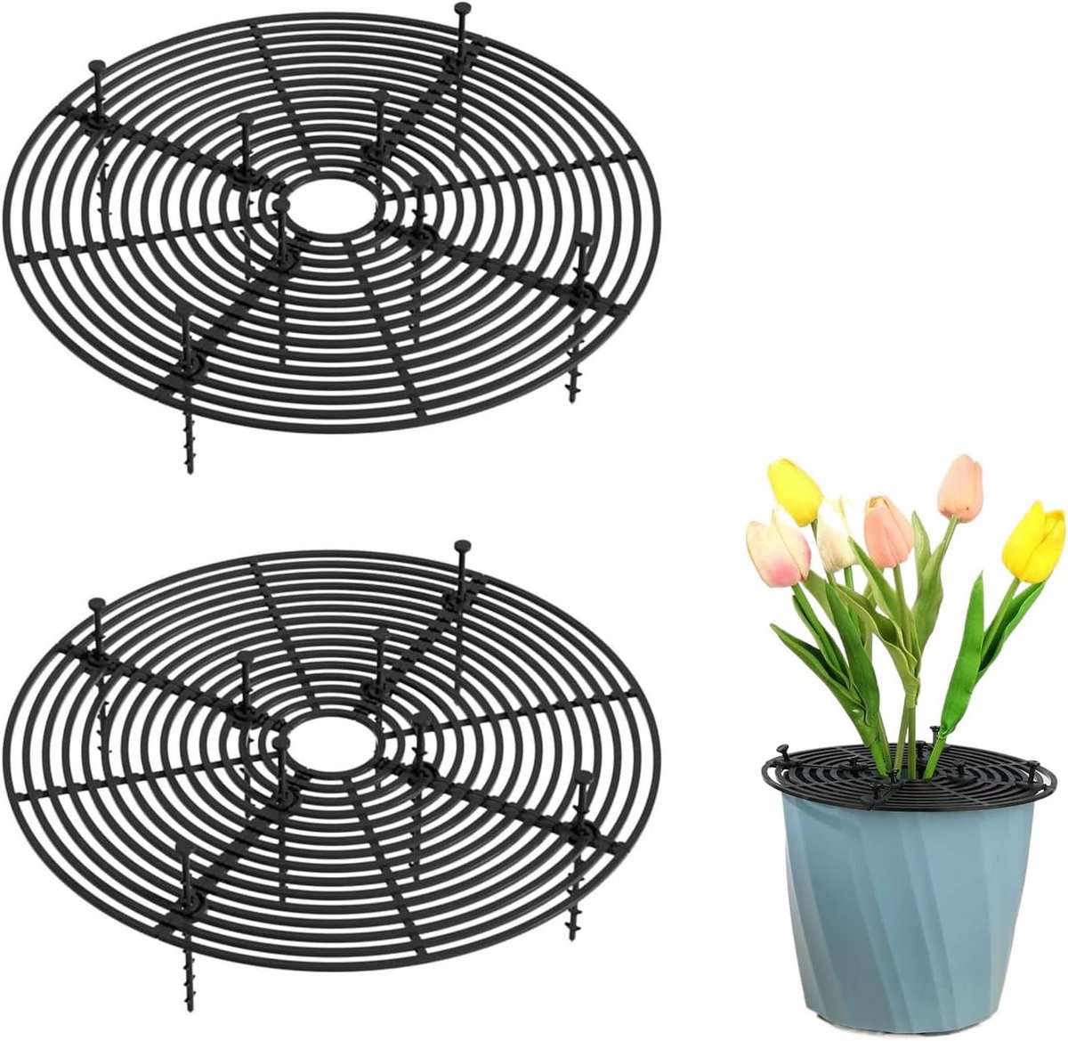 2-delig bloempotnet - Plantenbedekking - Bloempotgrond beschermend kussen - Decoratieve plantenpothoes - Knaagdierbestendige plantenhoes - Gaas losmakende hoes - Snijbaar - Splitsen monteren - Voor binnen en buitenplanten (19 cm - Zwart)