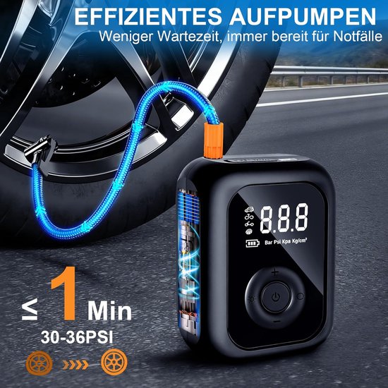 Draagbare Elektrische Luchtpomp - 4000mAh Draadloze Bandenpomp - 150 PSI Mini Compressor - Voor Auto, Motor, Fiets & Bal - Digitaal Display & LED Licht - USB Oplaadbaar — afbeelding 4