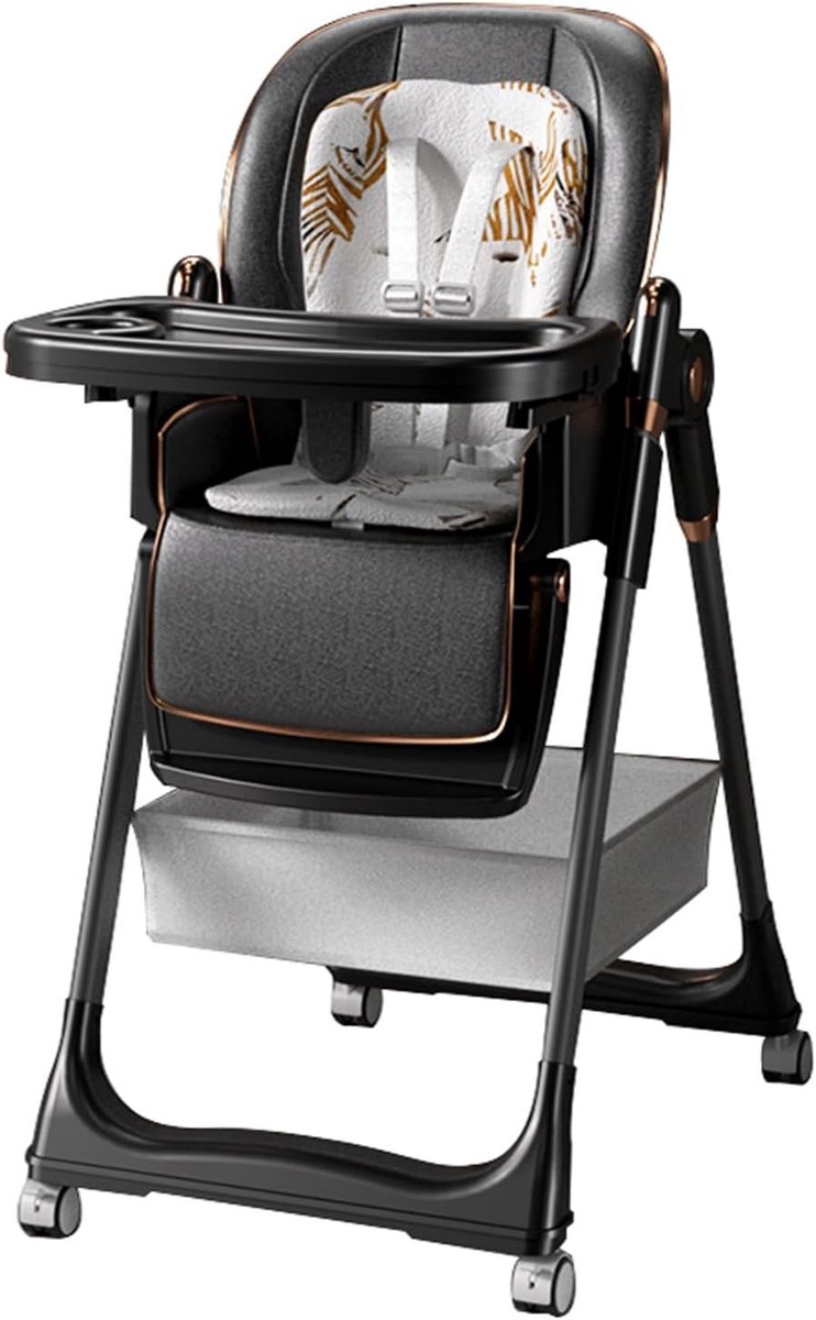 Verstelbare Hoge Kinderstoel van PU-leer met Dubbellaags Dienblad - Perfect voor Baby's