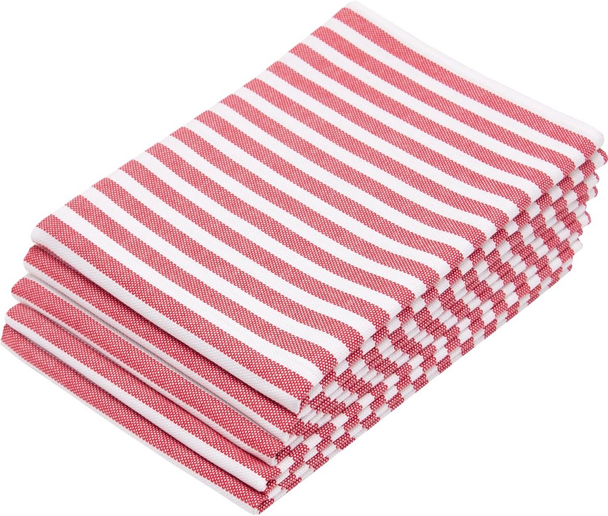 Set van 5 Gestreepte Theedoeken 50x70 cm in Rood-Wit