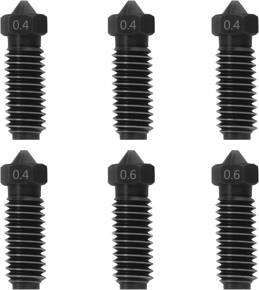 6 Stuks Harde Stalen Spuitmonden voor 3D-printers - 4x 0,4 mm, 2x 0,6 mm