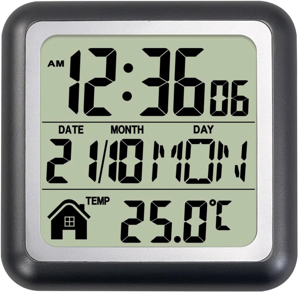 Digitale Waterdichte Wandklok voor Badkamer en Keuken met Temperatuurtimer - Zwart