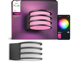Philips Hue Lucca wandlamp – Tuinverlichting – Antraciet grijs – IP44 Weer- en Windbestendig – Wit en gekleurd licht -Slimme verlichting – 1100 lumen – Compatibel met Matter