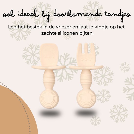 Jikkies® - Siliconen Kinderbestek Set - Baby Bestek - Lepel & Vork - Beige - Veilig - Duurzaam - Kindvriendelijk - 100% Siliconen - Vaatwasserbestendig - Magnetronbestendig - Oefenbestek - Ergonomisch Bestek van Jikkies — afbeelding 5