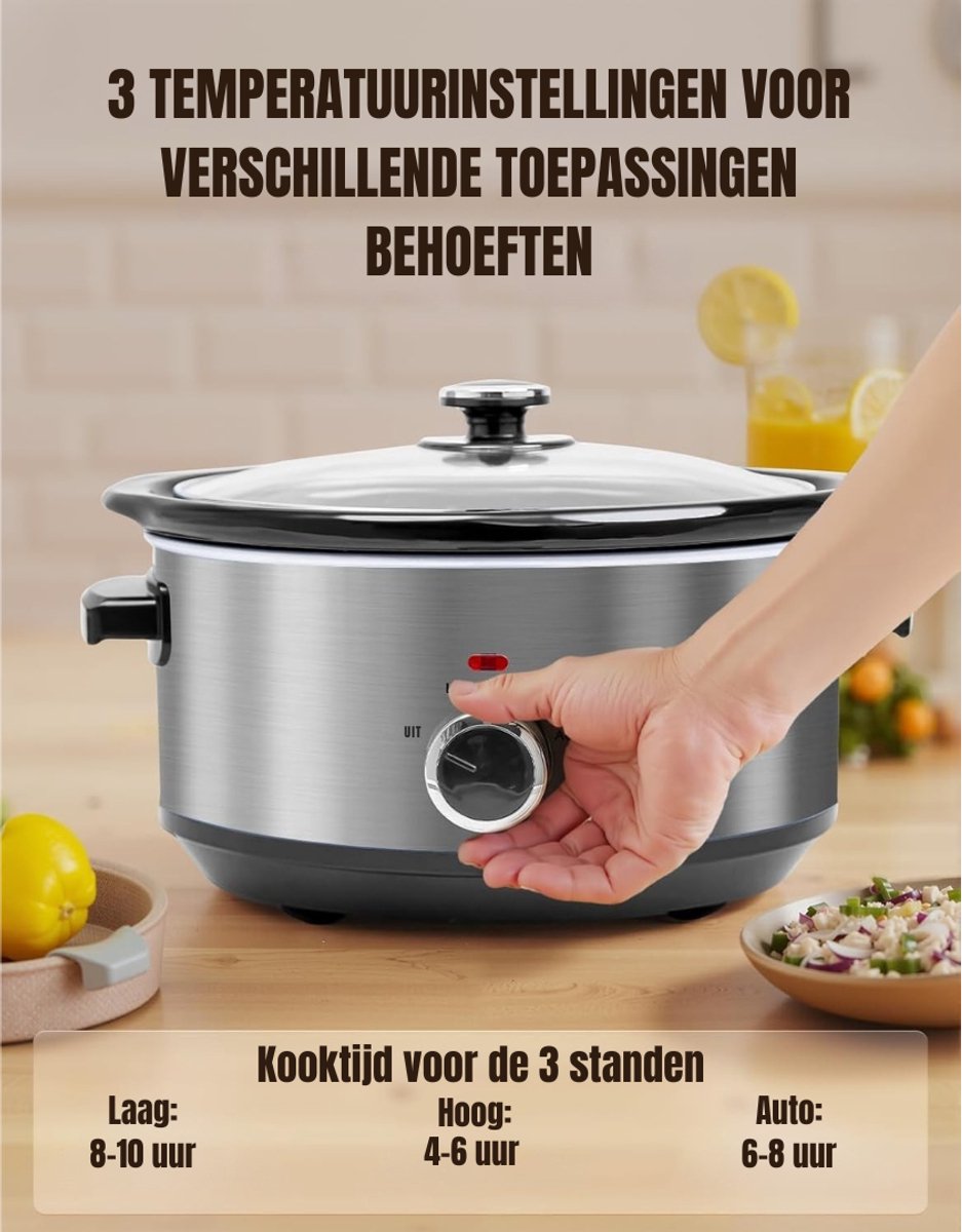 Groupe SEB DYNA Slowcooker met Timer - Zilver 24cm x 31cm x 20cm - afbeelding 3