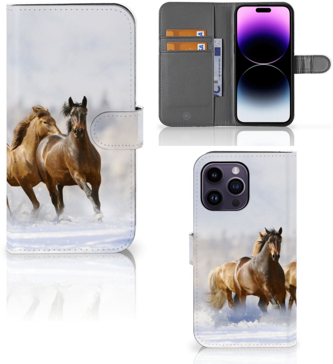 iPhone 15 Pro Max Telefoonhoesje met Pasjes Paarden