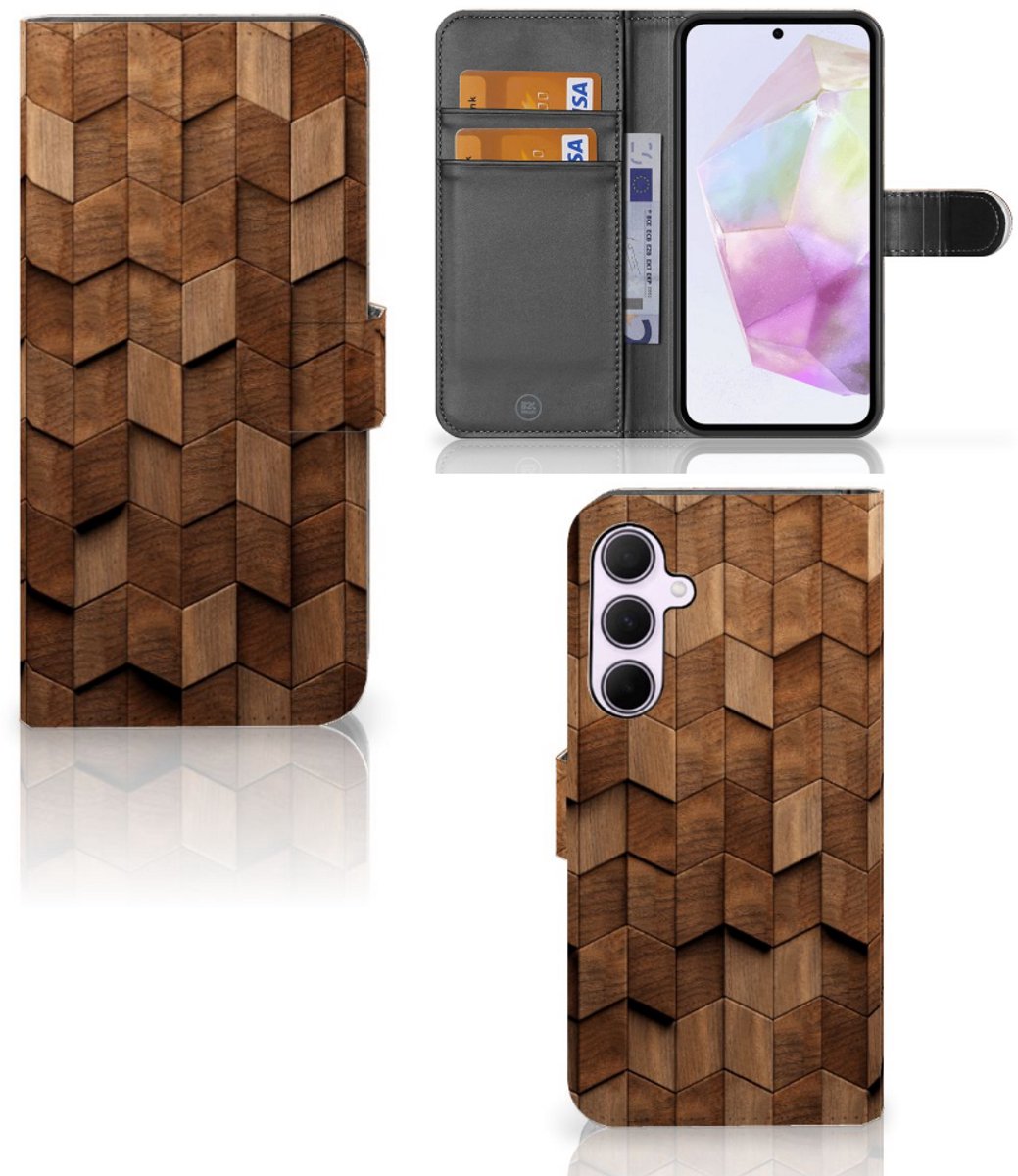 Book Style Case voor Samsung Galaxy A35 Wooden Cubes