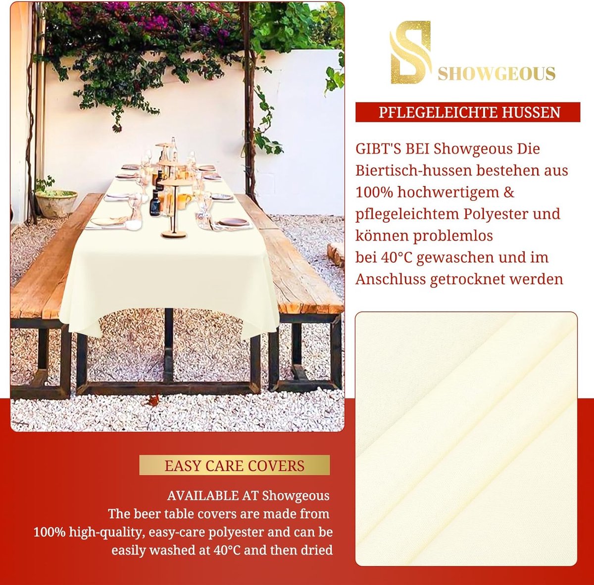 Biertafeltafelkleed 4-pack 100x250 cm Wasbaar Voor 50 cm en 70 cm Tafels