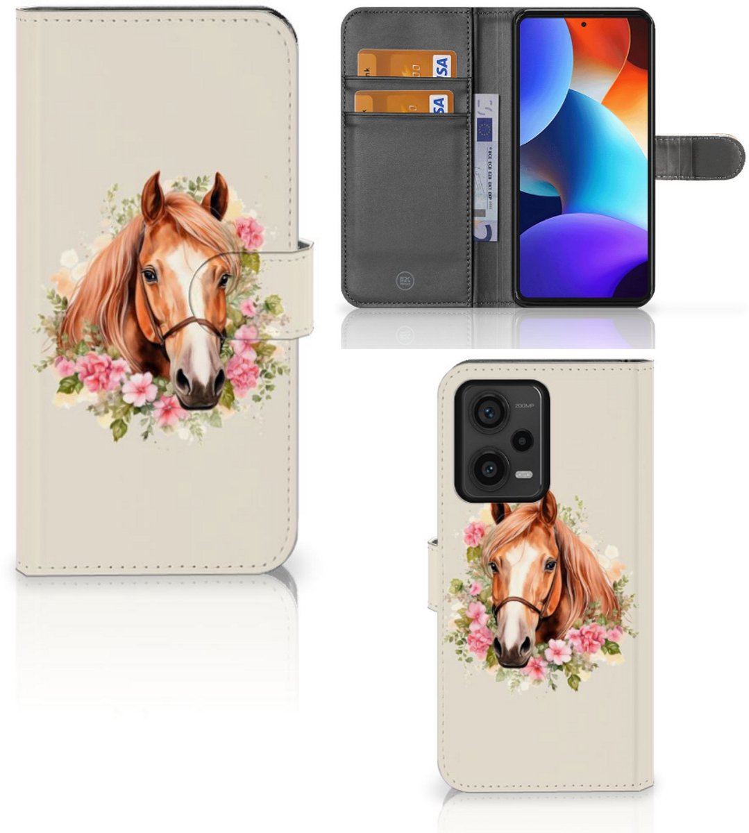 Telefoonhoesje met Pasjes voor Xiaomi Redmi Note 12 Pro Plus Paard