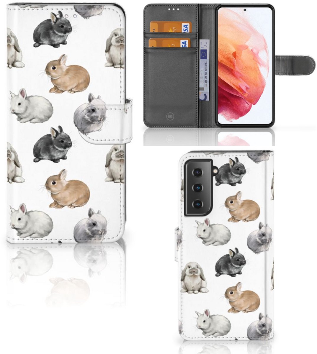 Telefoonhoesje met Pasjes voor Samsung Galaxy S21 Konijntjes
