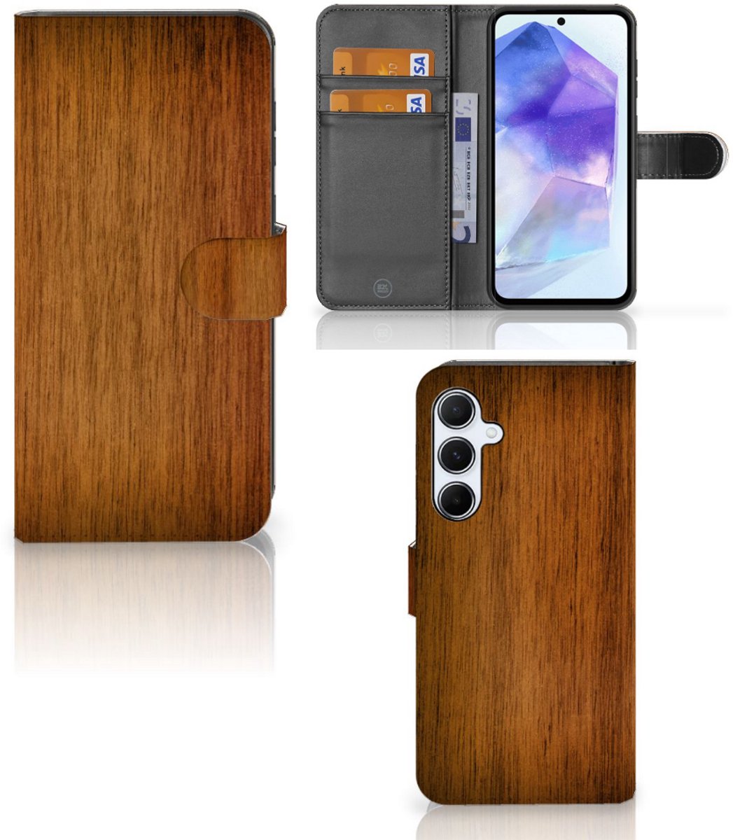 Samsung Galaxy A55 Book Style Case Donker Hout