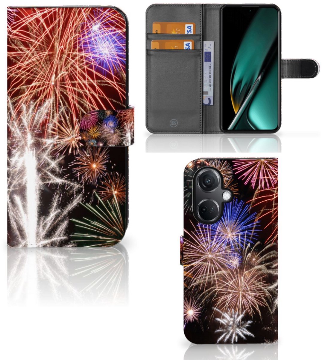 OnePlus Nord CE 3 Wallet Case met Pasjes Vuurwerk