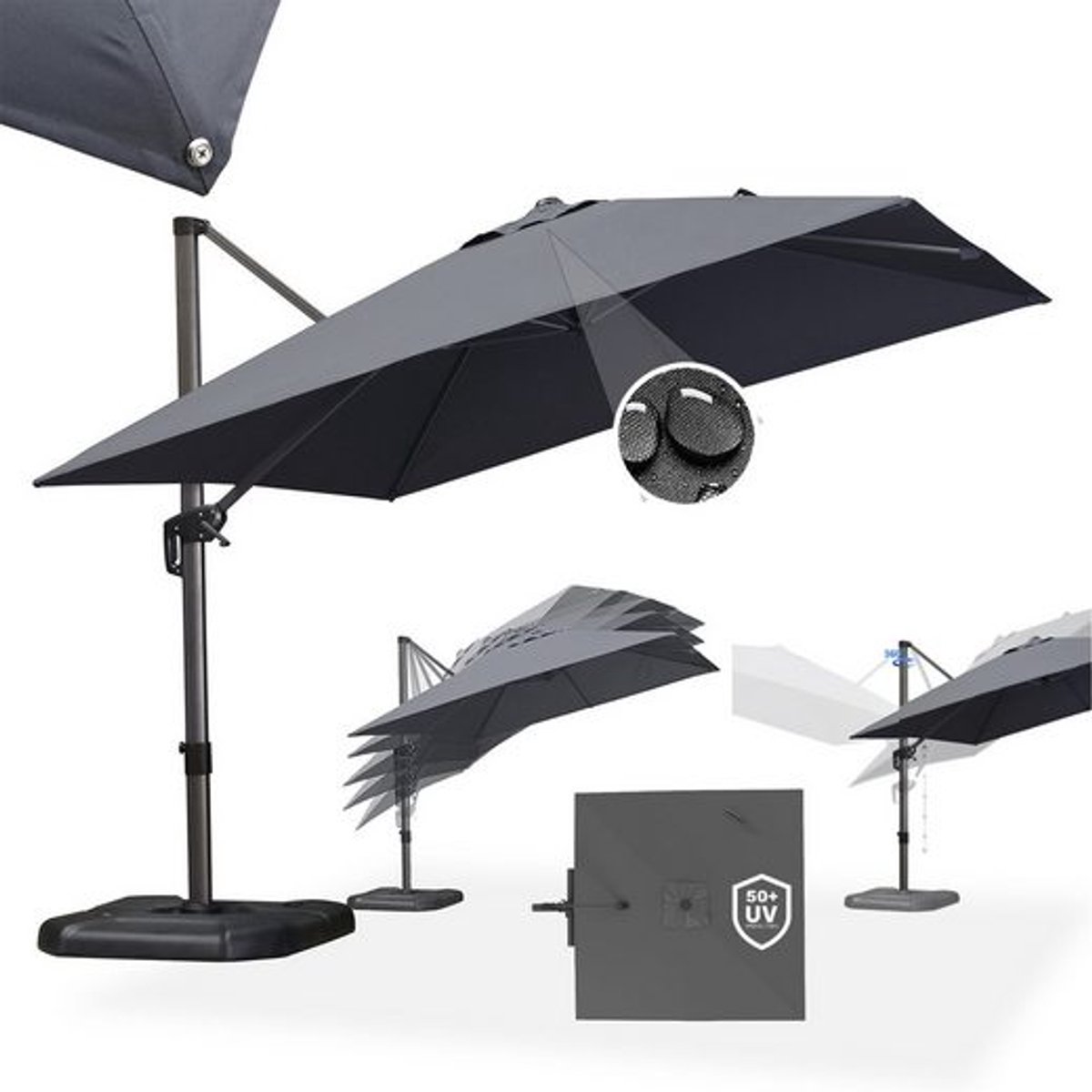 PURPLE LEAF Vierkant Parasol – Hangend zonnescherm – 360° draaibaar – Voor balkons – Voor terrassen – UV50+