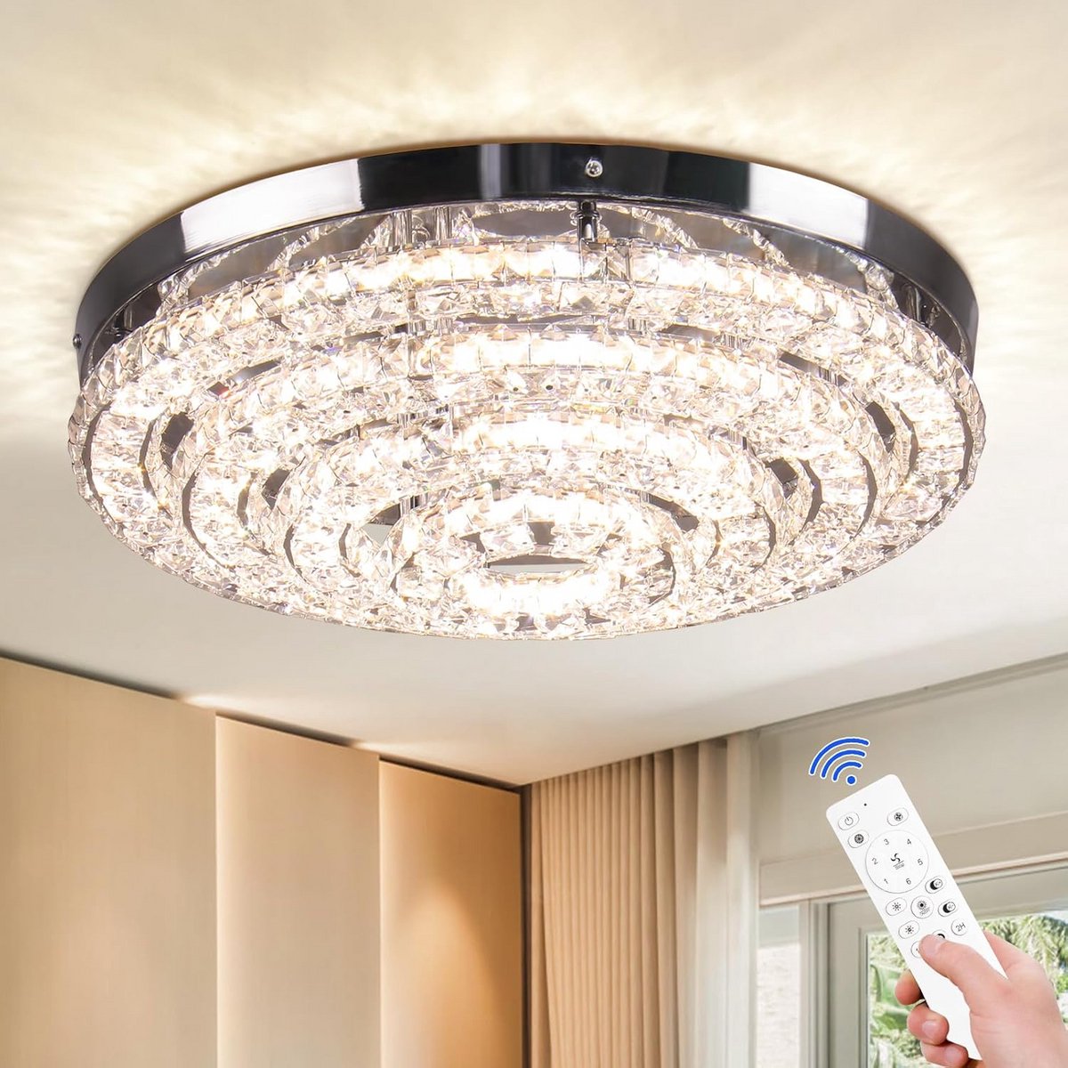 Moderne kristallen kroonluchter en plafondlamp