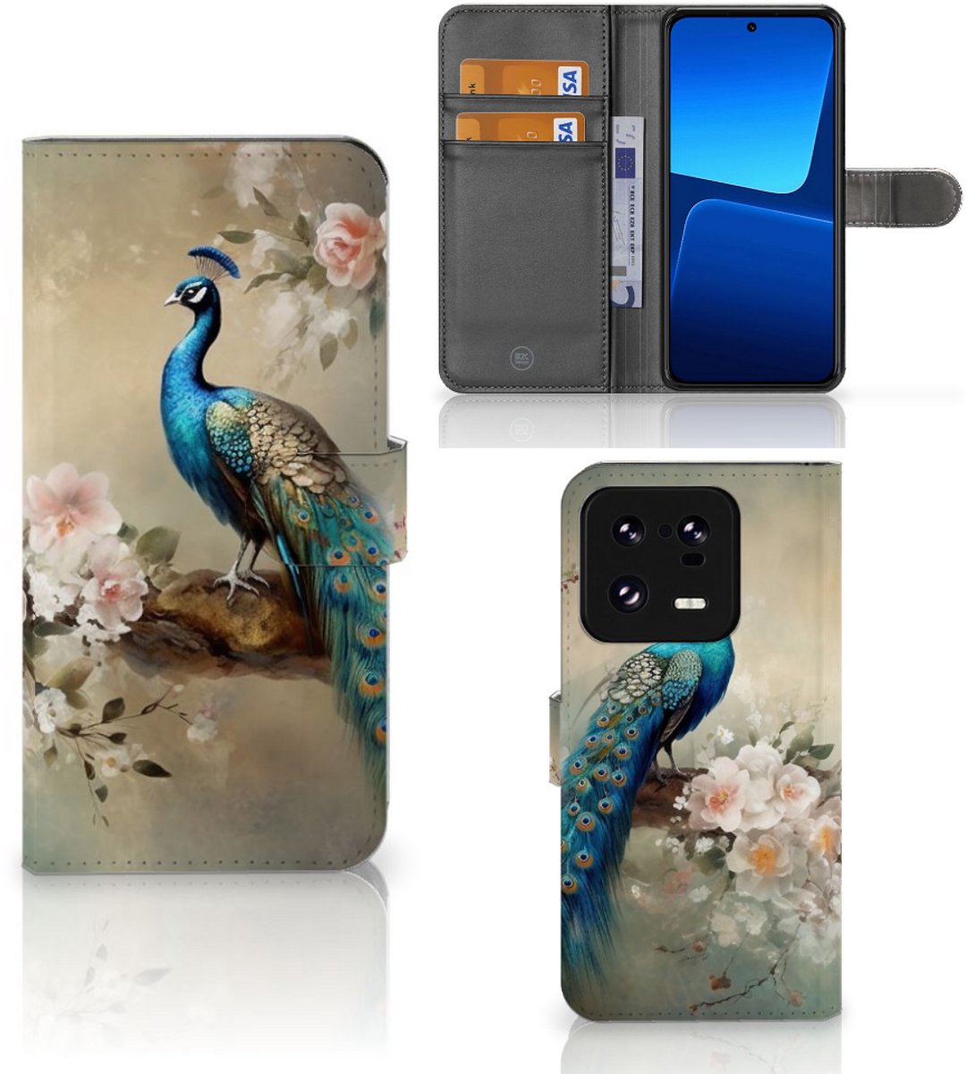 Telefoonhoesje met Pasjes voor Xiaomi 13 Pro Vintage Pauwen