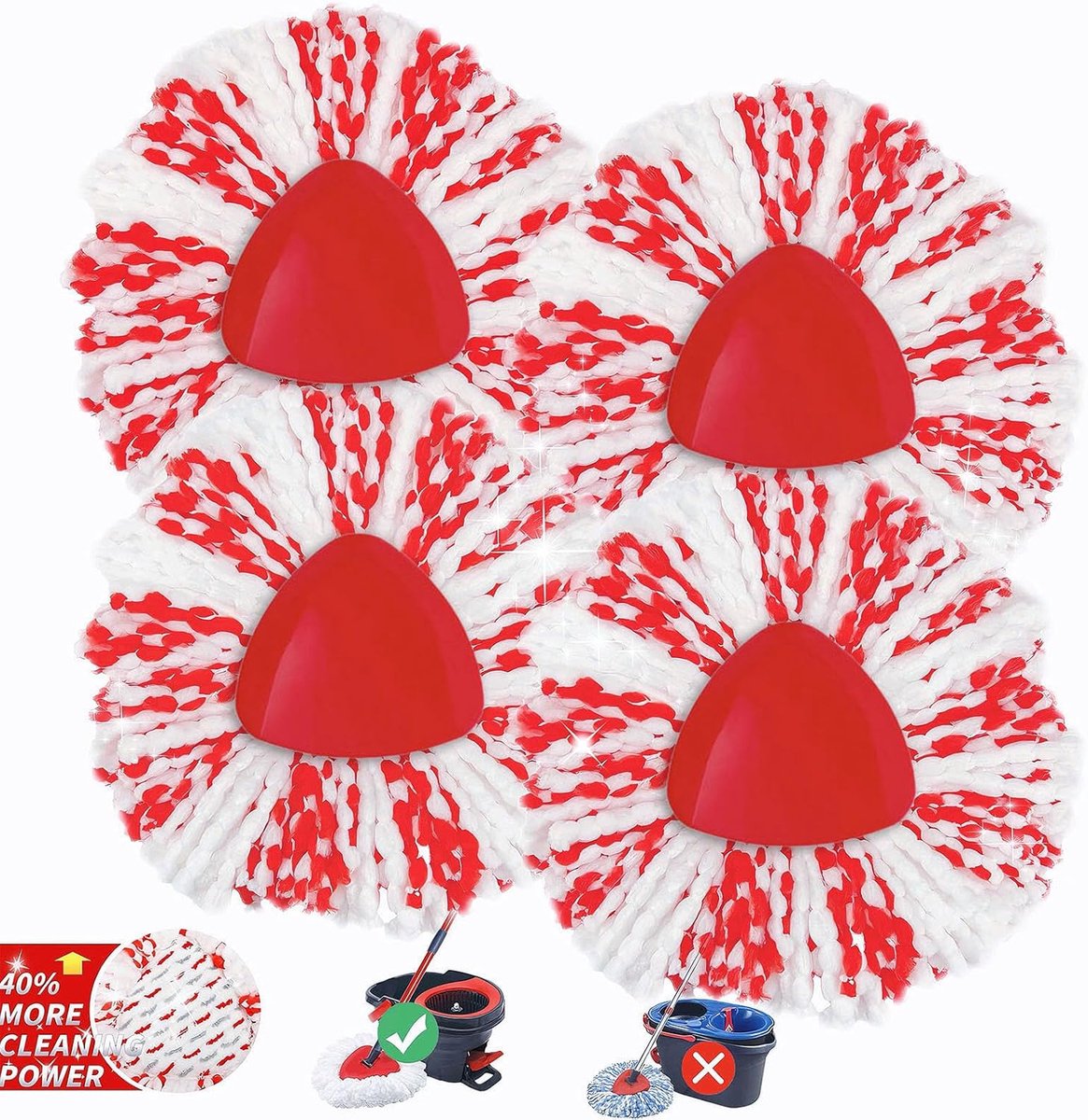 Herbruikbare Mop Hoofden Set van 4 - Microvezel Vervangingshoofden voor Spin Mop