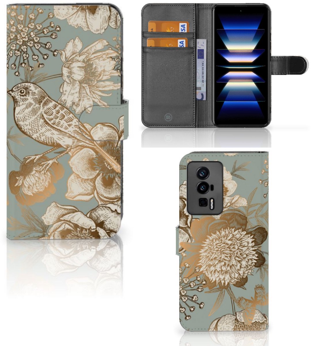 Hoesje voor Xiaomi Poco F5 Pro Vintage Bird Flowers