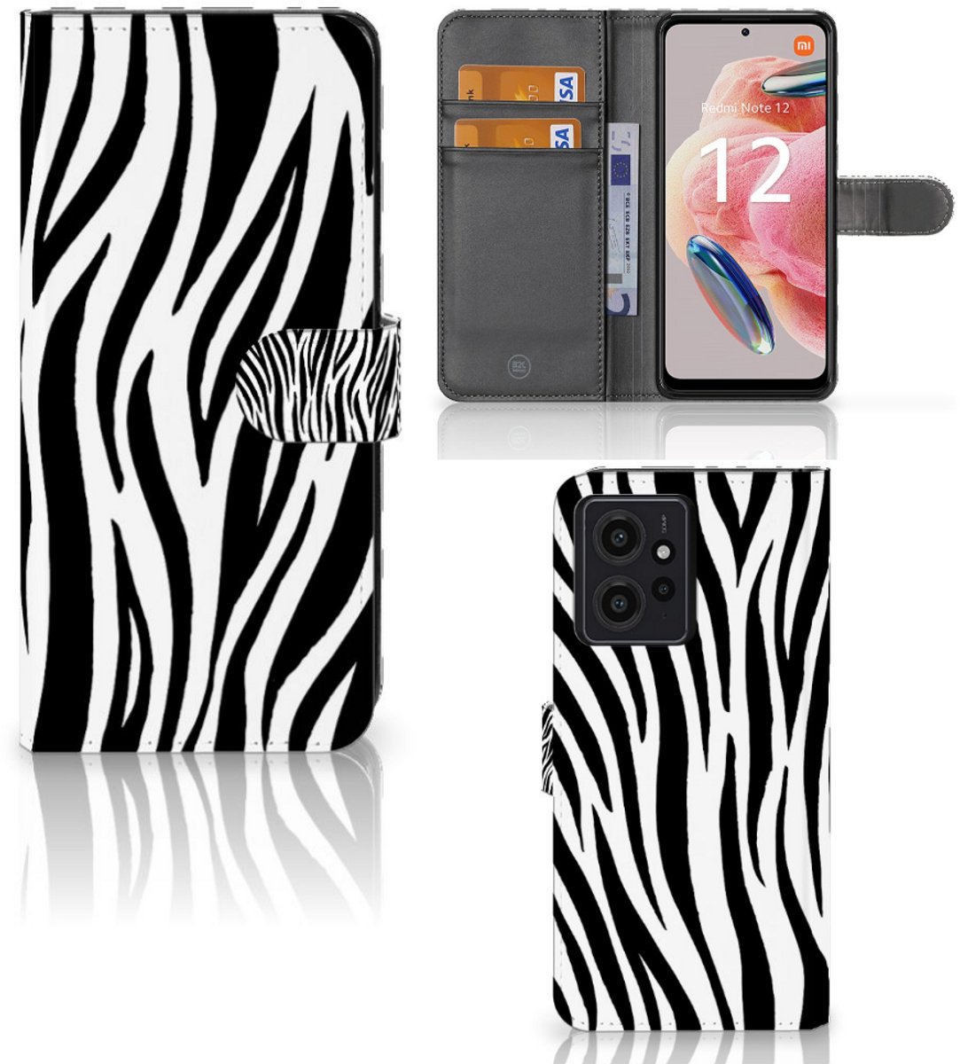 Book Case voor Xiaomi Redmi Note 12 4G Telefoonhoesje met Pasjes Zebra