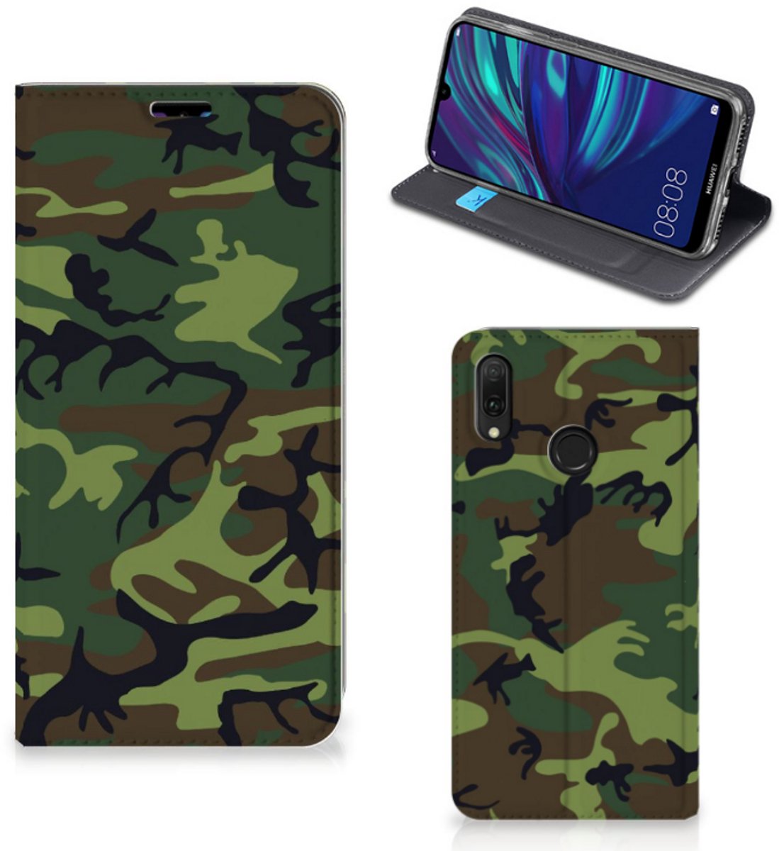 Huawei Y7 hoesje Y7 Pro (2019) Hoesje met Magneet Army Dark