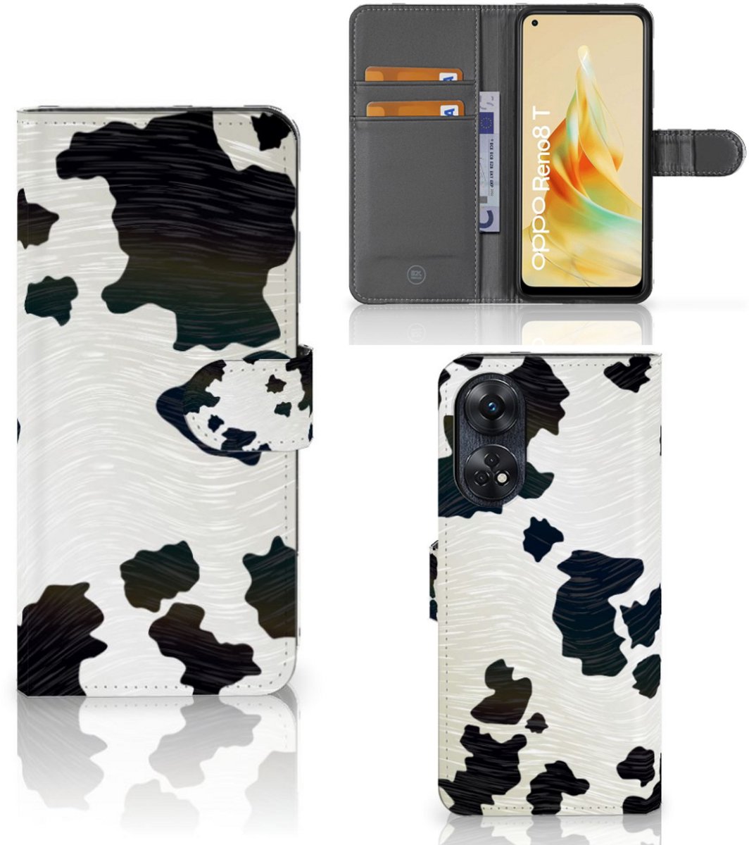 Boekhoesje voor OPPO Reno8 T 4G Telefoonhoesje met Pasjes Koeienvlekken