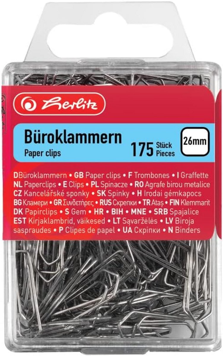 Paperclips 26mm Verzinkt - 175 Stuks in Ophangdoos
