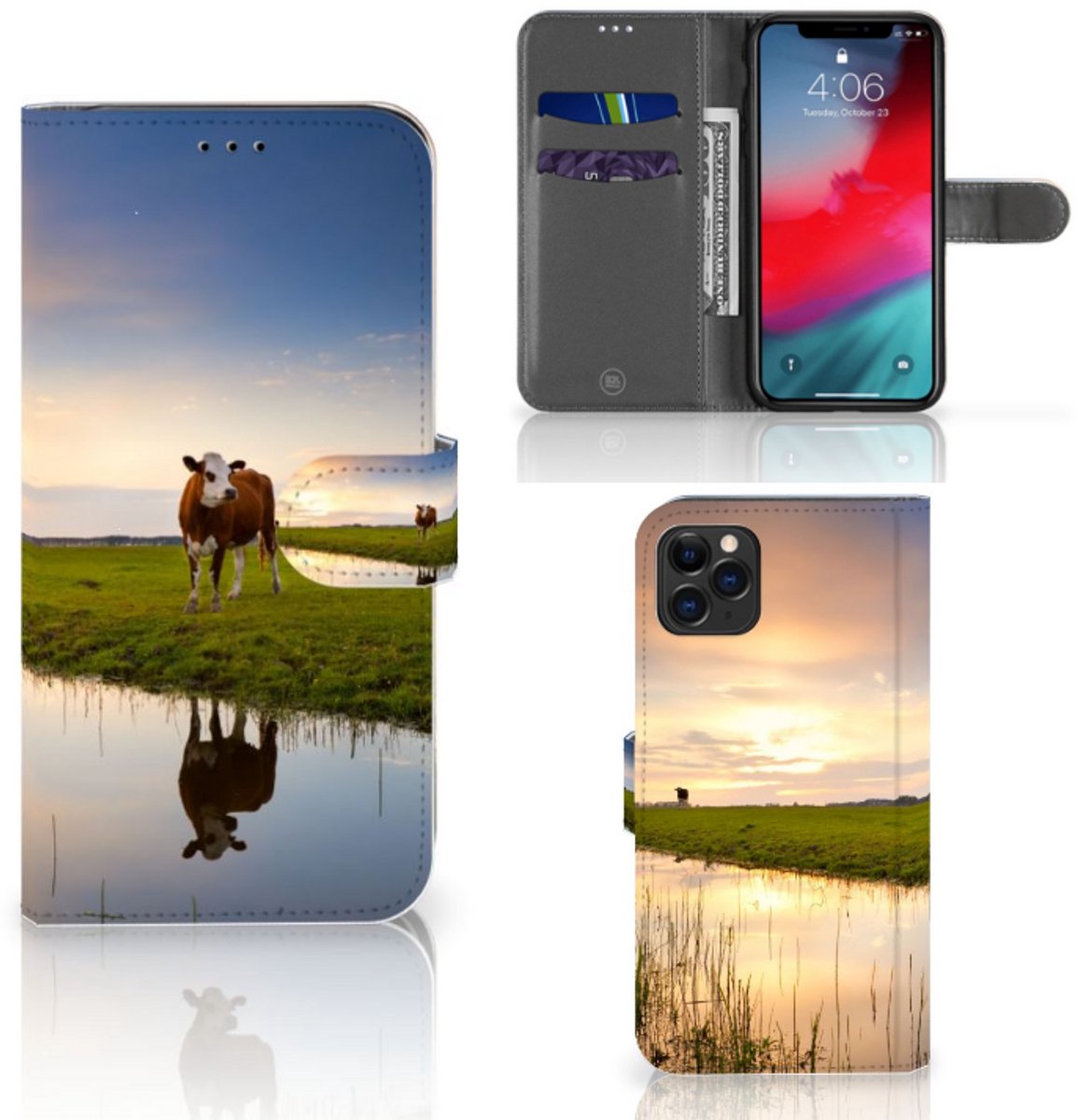Book Case voor Apple iPhone 11 Pro Max Telefoonhoesje met Pasjes Koe