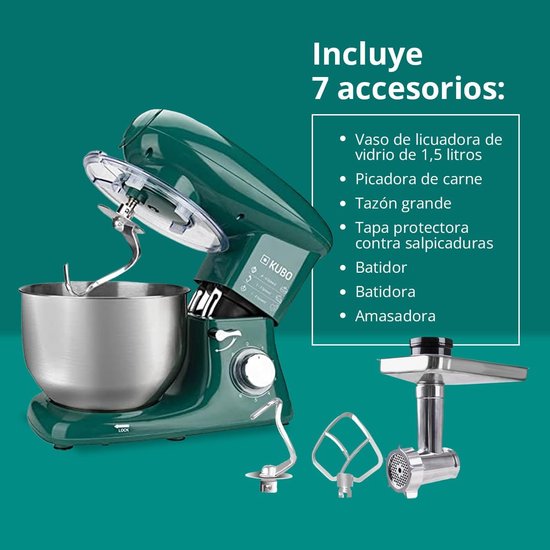 Keukenmachine met 7 accessoires voor veelzijdig koken - Groen - 6 Liter van Merkloos — afbeelding 3
