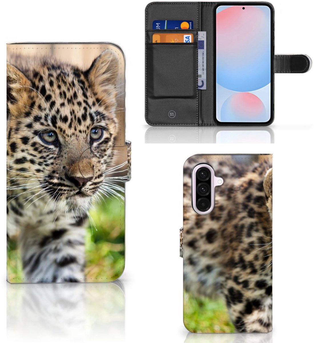 Samsung Galaxy A56 Telefoonhoesje met Pasjes Baby Luipaard