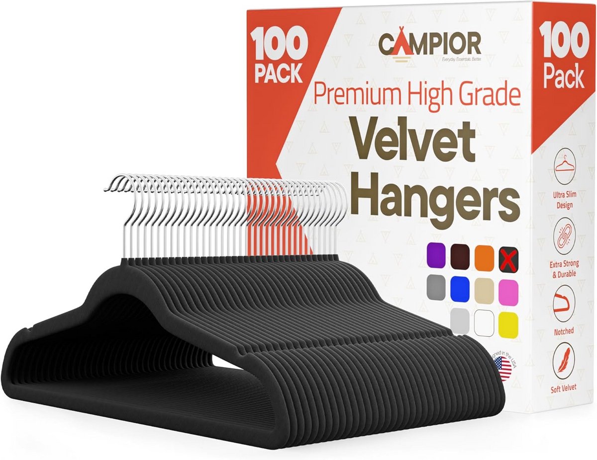 Ruimtebesparende fluwelen hangers - 100 stuks met draaibare haak en antislip oppervlak