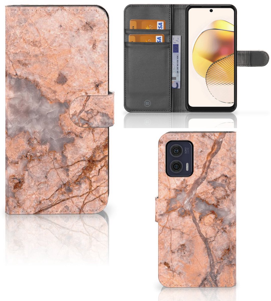 Motorola Moto G73 Bookcase Marmer Oranje