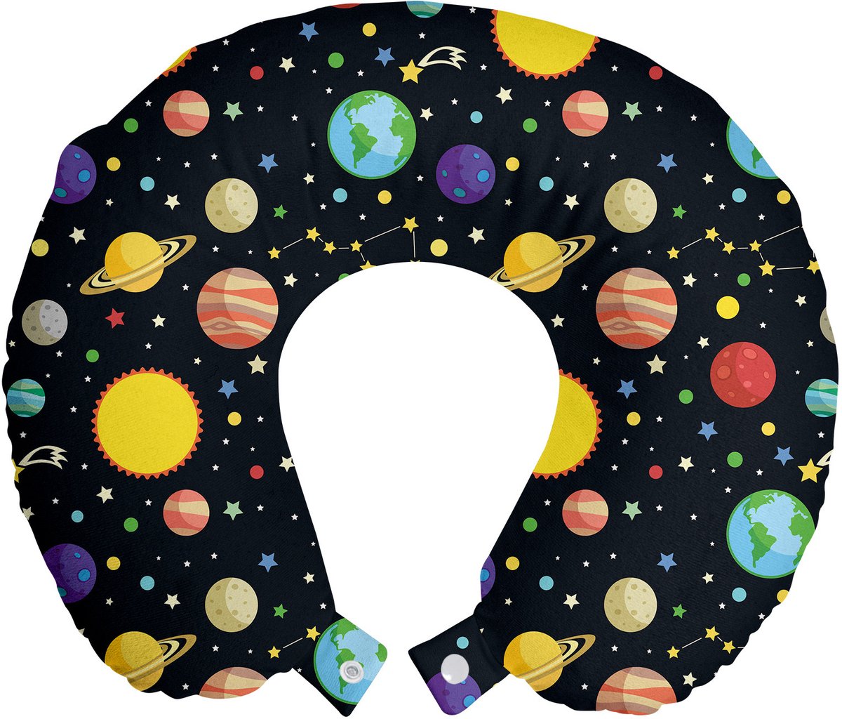 ABAKUHAUS Reiskussen met neksteun, zon- en aardesterrenbeelden, schuimrubberen reisaccessoire voor vliegtuig en auto, 30x30 cm, meerkleurig