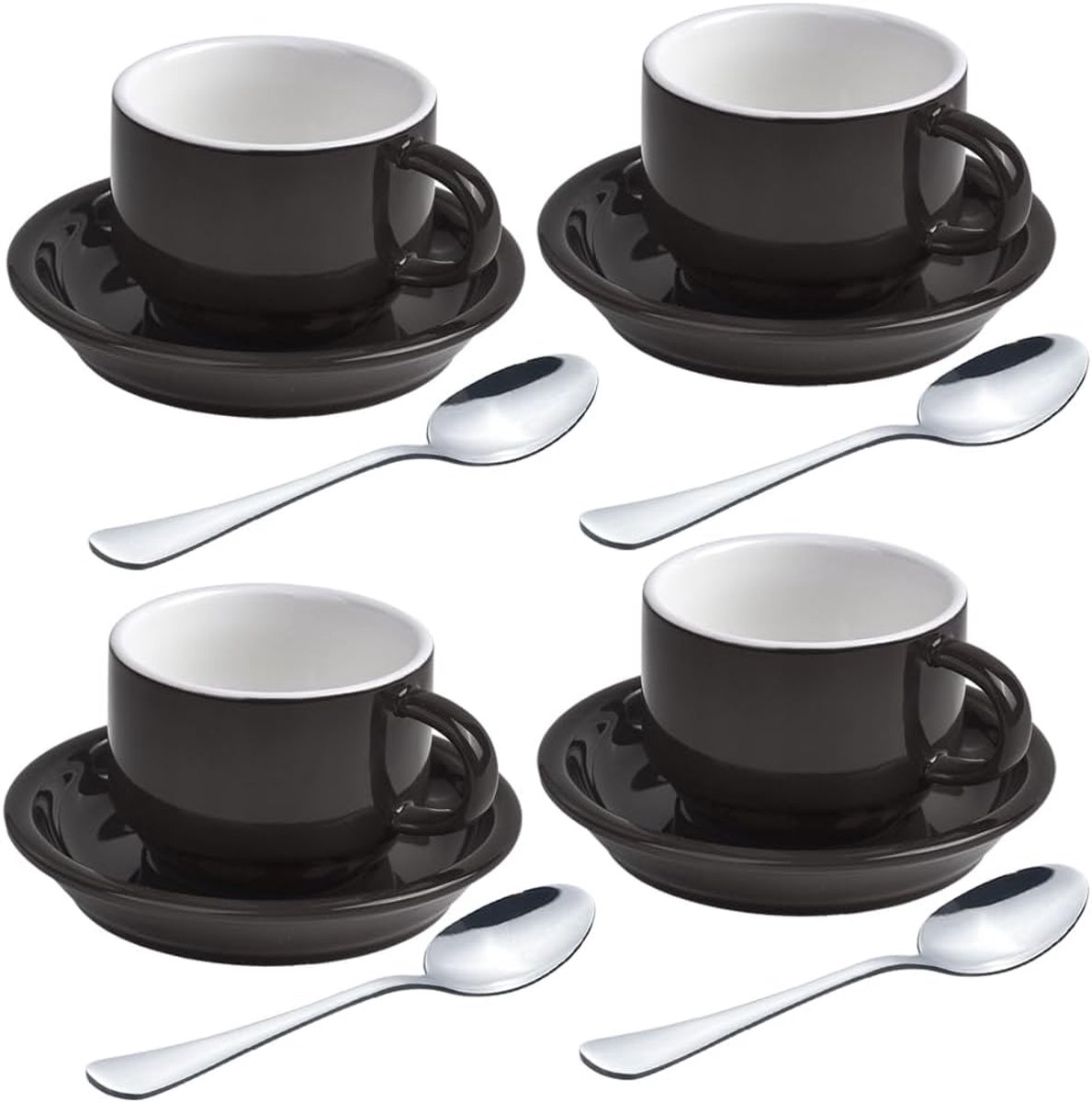 Premium Espresso Kopjes en Schotels Set - 2.5 oz, Set van 4, Wit