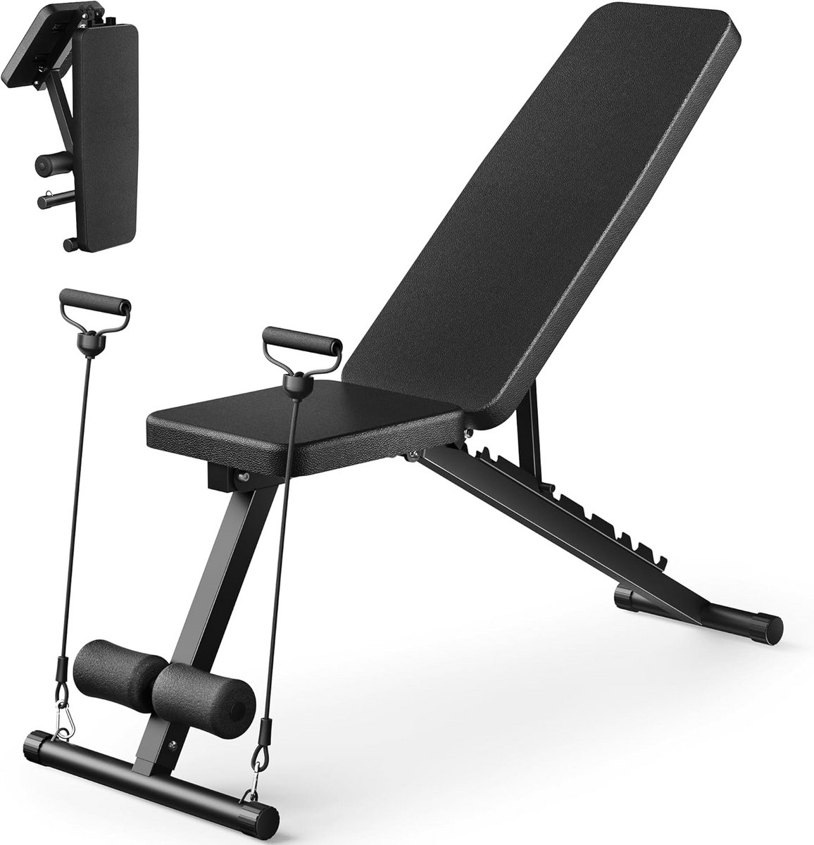 Verstelbare halterbank voor thuissportschool - Opvouwbare trainingsbank voor full-body fitness met weerstandsbanden