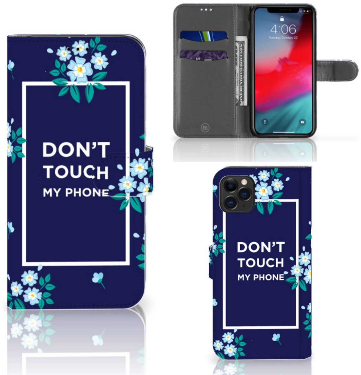 Book Case voor Apple iPhone 11 Pro Max Portemonnee Hoesje Flowers Blue DTMP