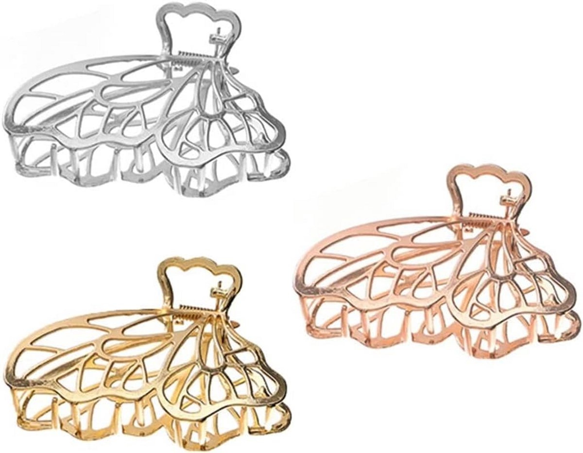 Metalen haarklemmen set van 3 - Grote vlinderclips voor vrouwen