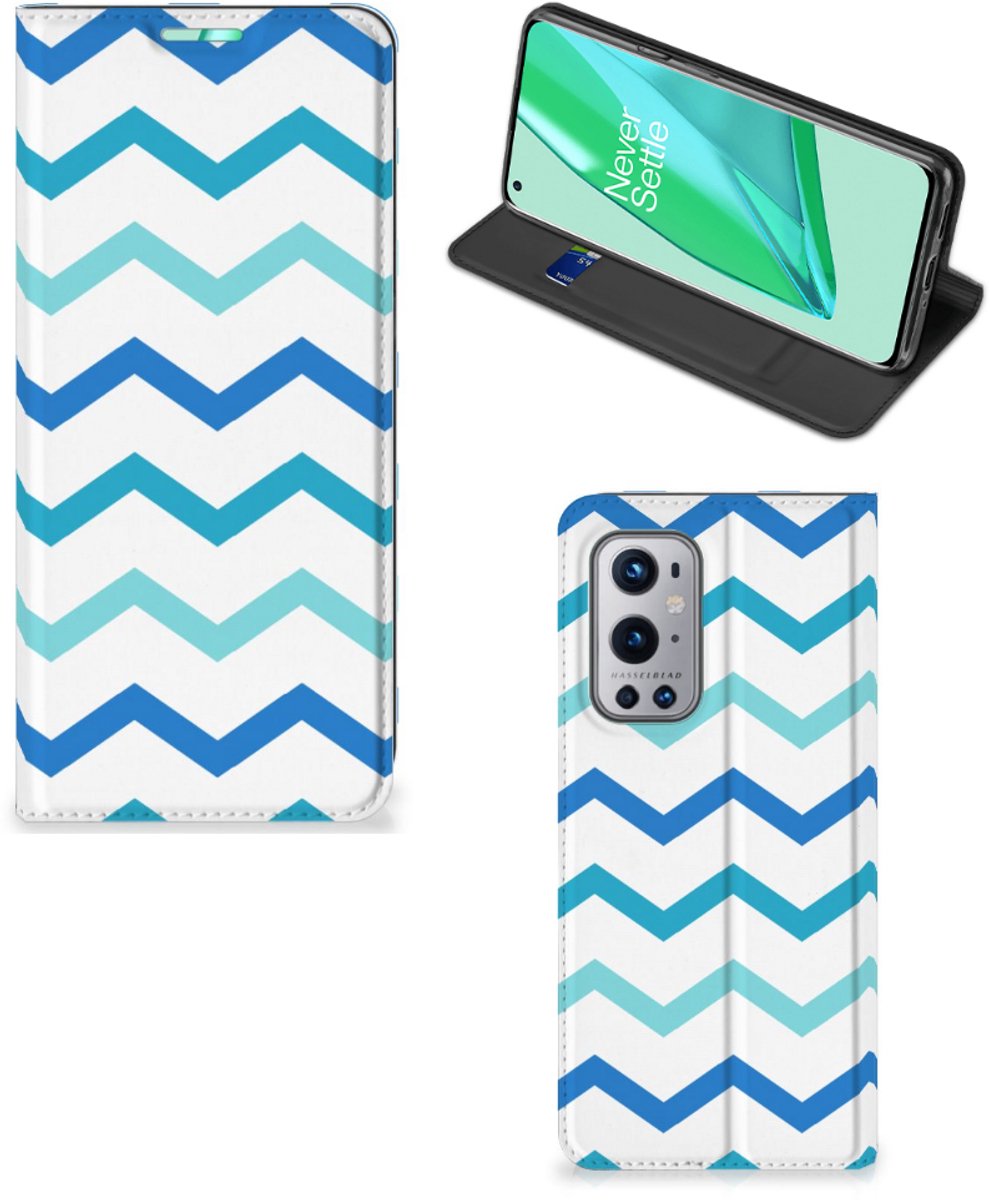 OnePlus 9 Pro Hoesje met Magneet Zigzag Blauw