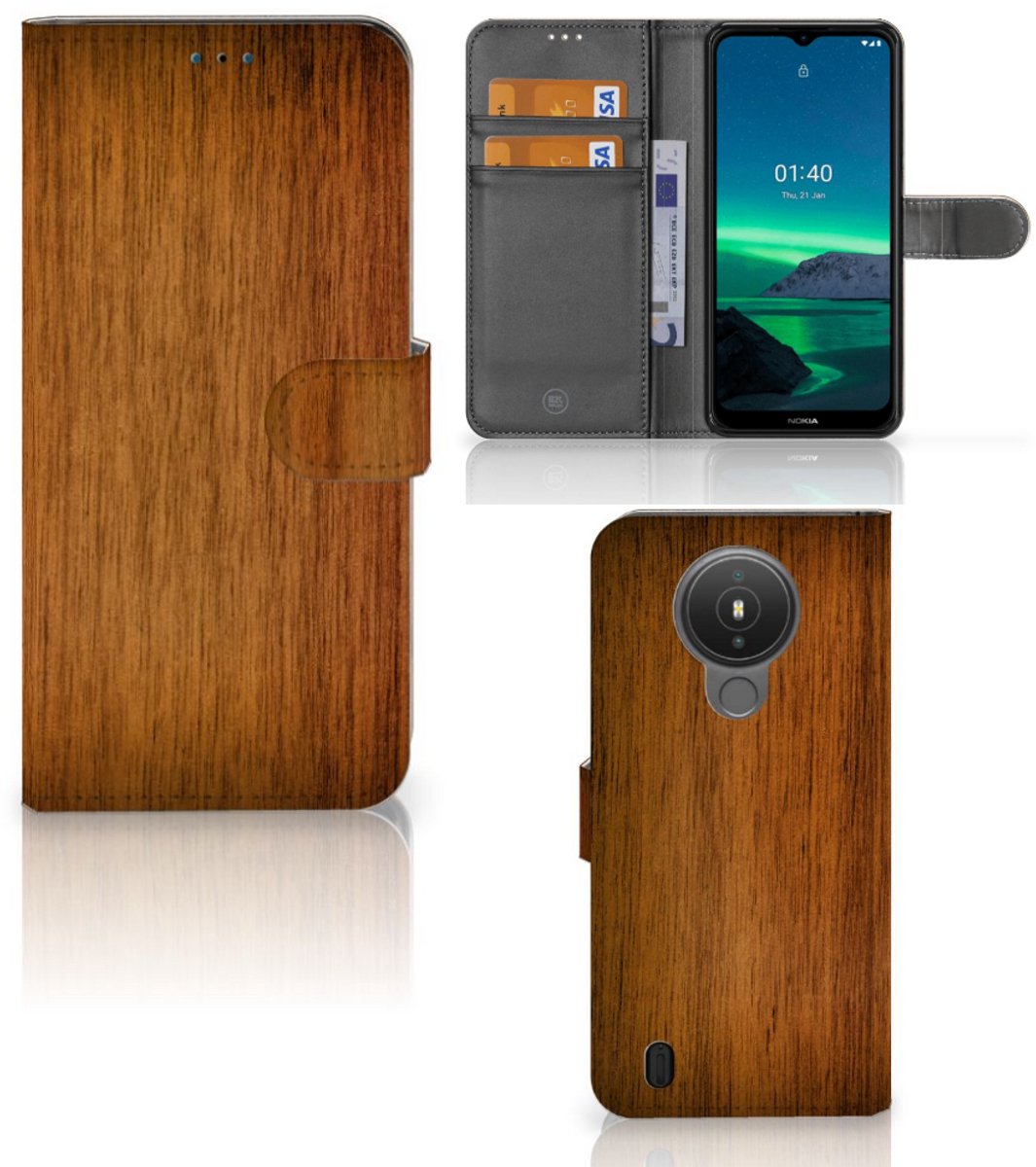 Nokia 1.4 Book Style Case Donker Hout