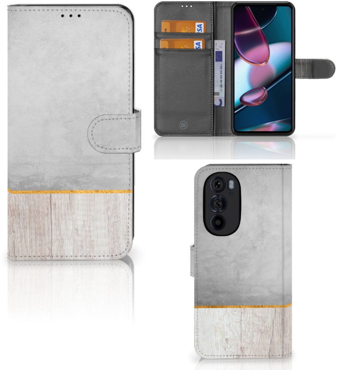 Boekhoesje voor Motorola Edge 30 Pro Book Style Case Wood Concrete
