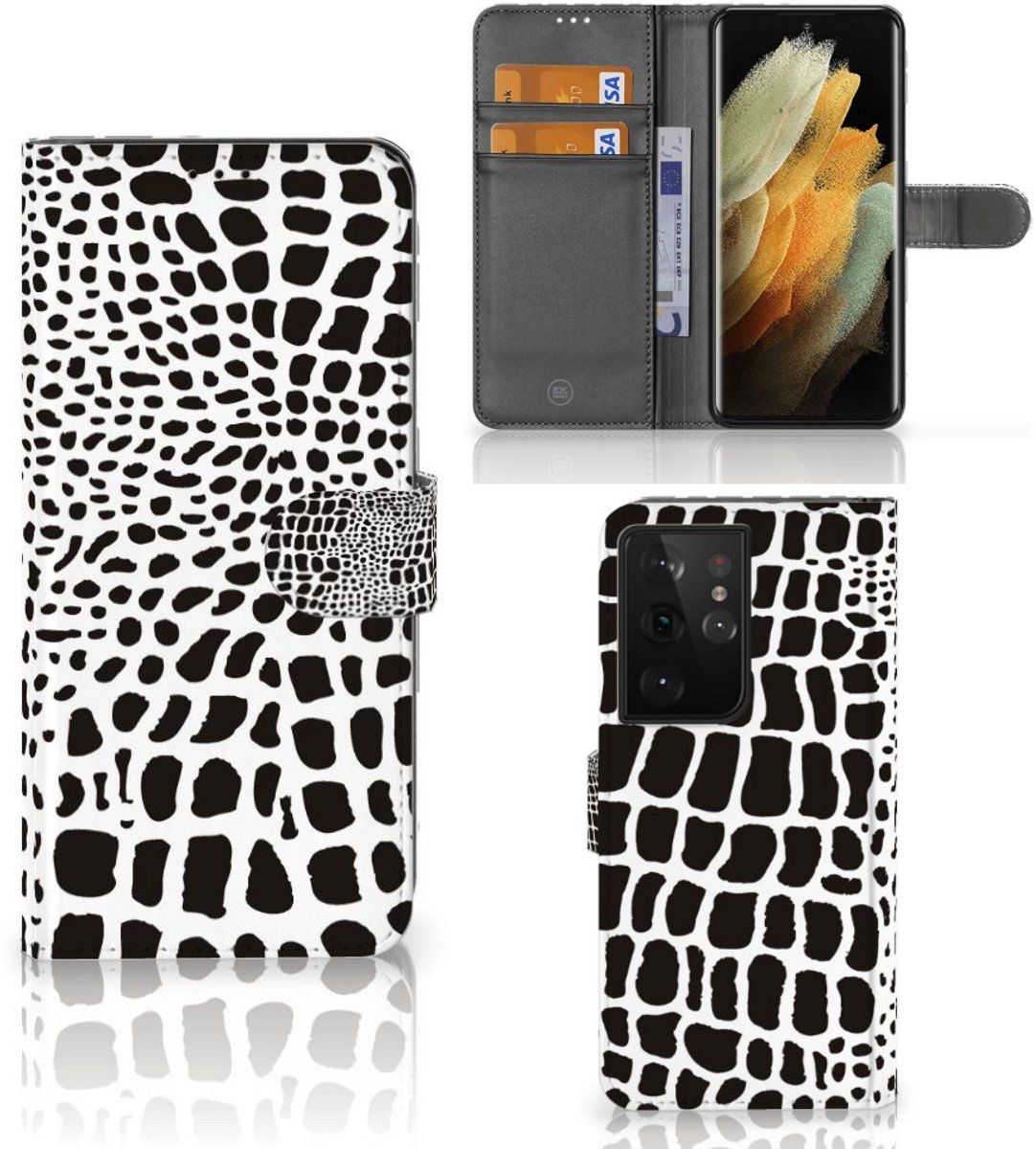 Samsung Galaxy S21 Ultra Telefoonhoesje met Pasjes Slangenprint