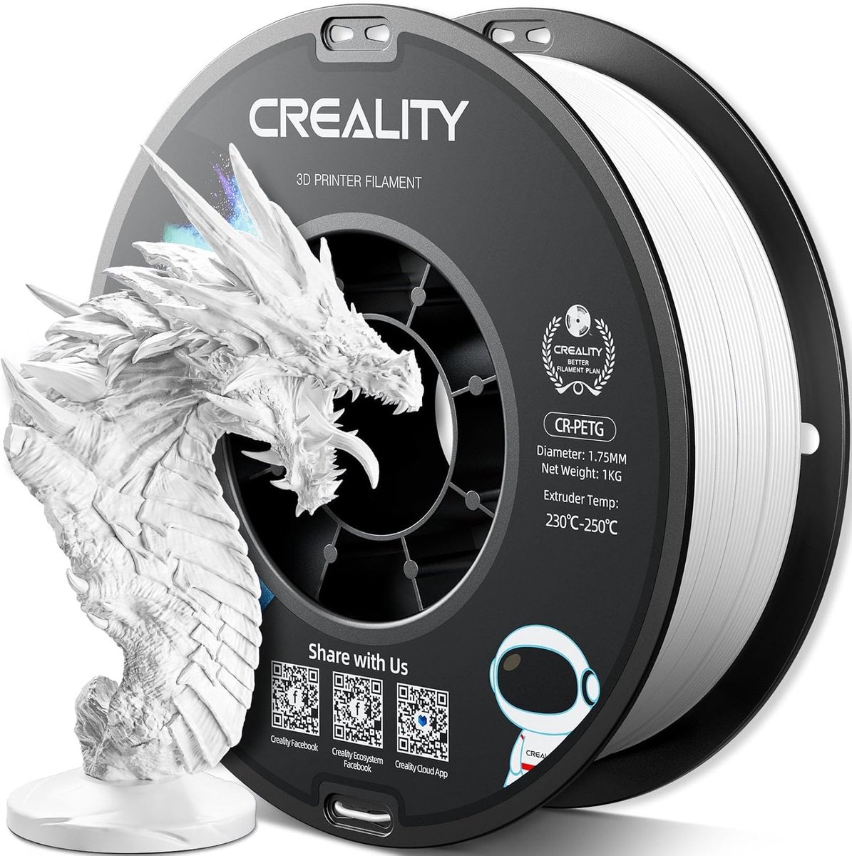 PETG Filament 1.75mm - Wit - 1kg - Hoge Precisie voor 3D Printers