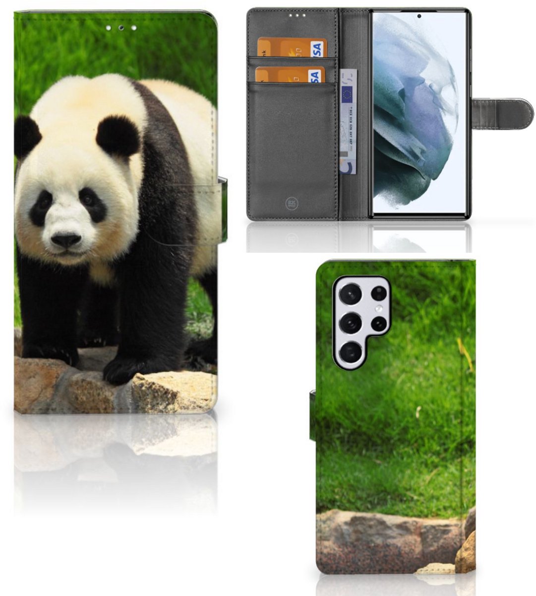 Samsung Galaxy S22 Ultra Telefoonhoesje met Pasjes Panda
