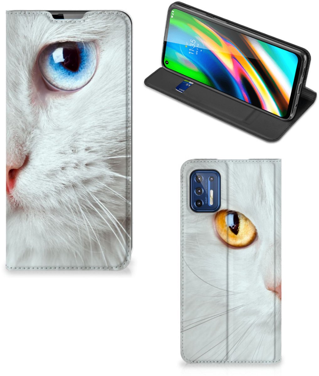 Motorola Moto G9 Plus Hoesje maken Witte Kat