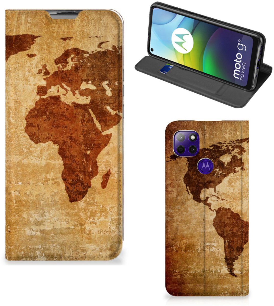 Motorola Moto G9 Power Book Cover Wereldkaart