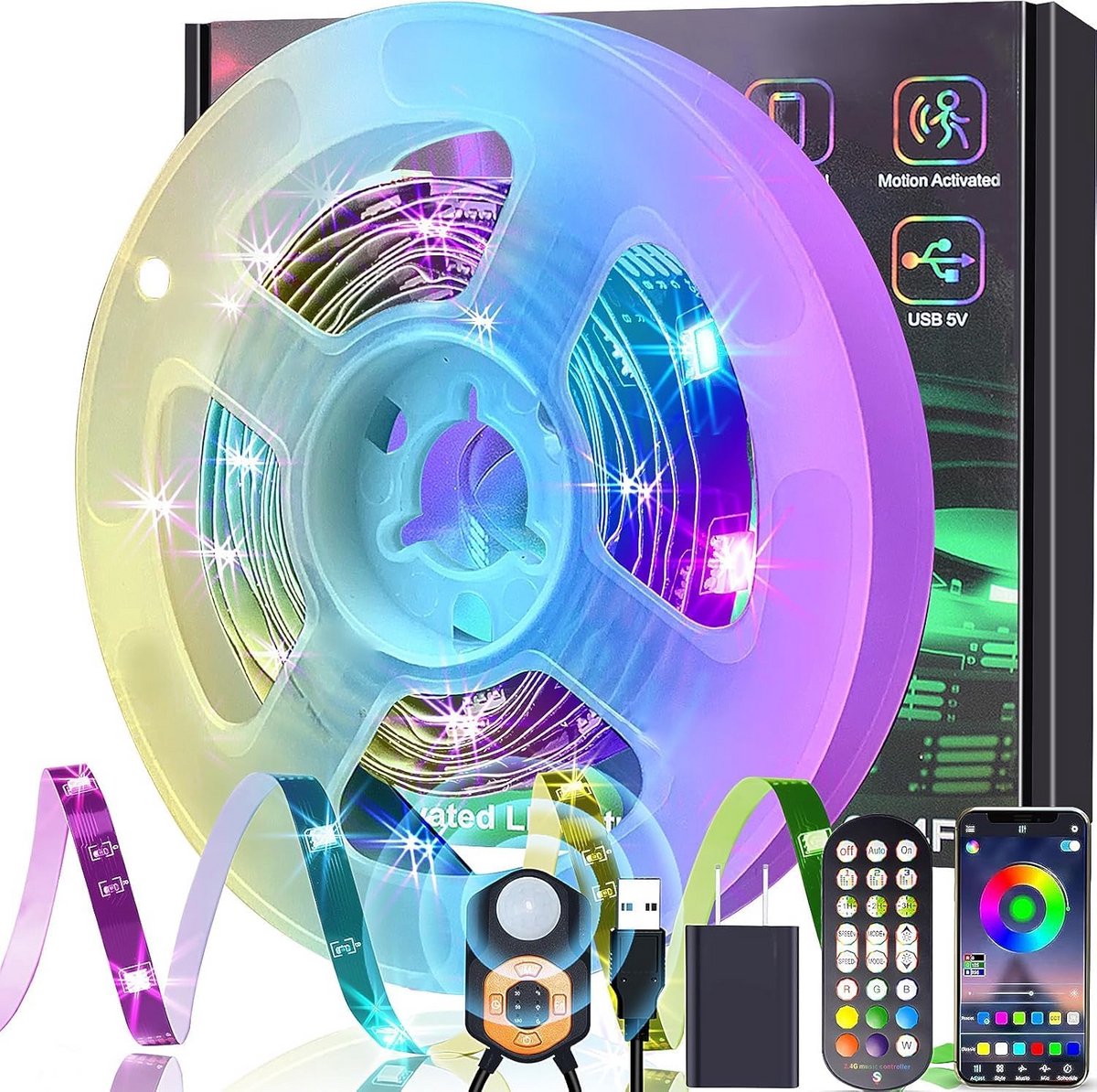 RGB LEDstrip met Bewegingsmelder en Afstandsbediening – 3 Meter
