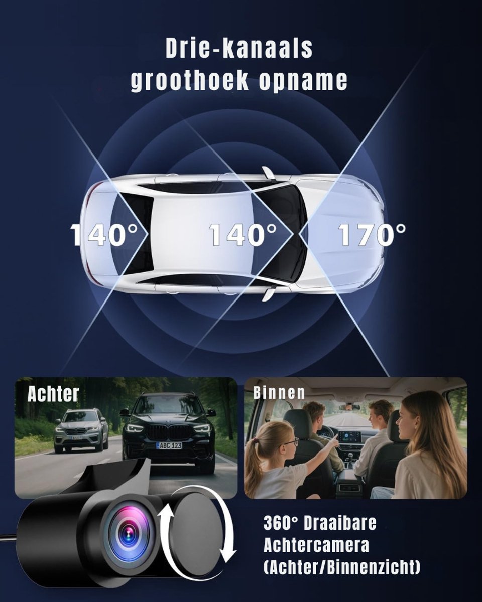 DYNA® Dashcam Voor en Achter - Dashcam - Dashcam Voor Auto - Zwart - 6cm x 12cm x 7cm – foto 4