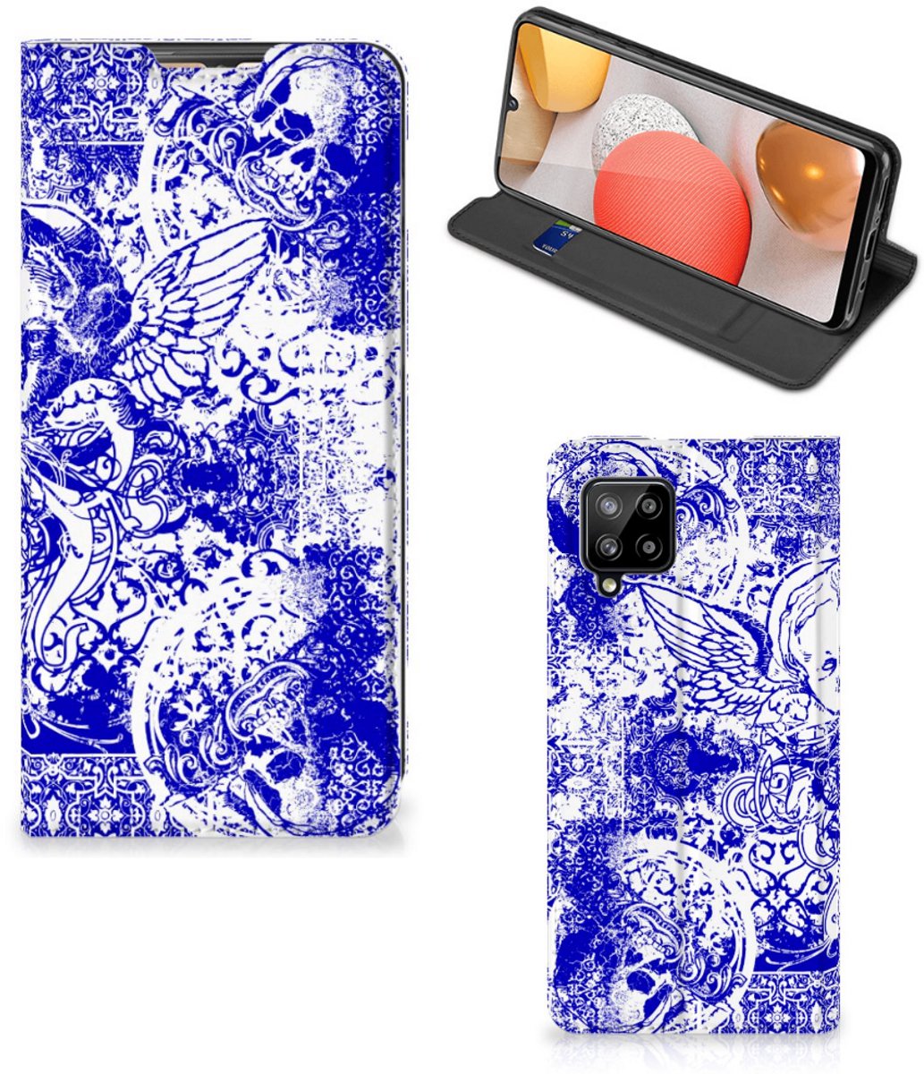 Mobiel BookCase Samsung Galaxy A42 Angel Skull Blauw