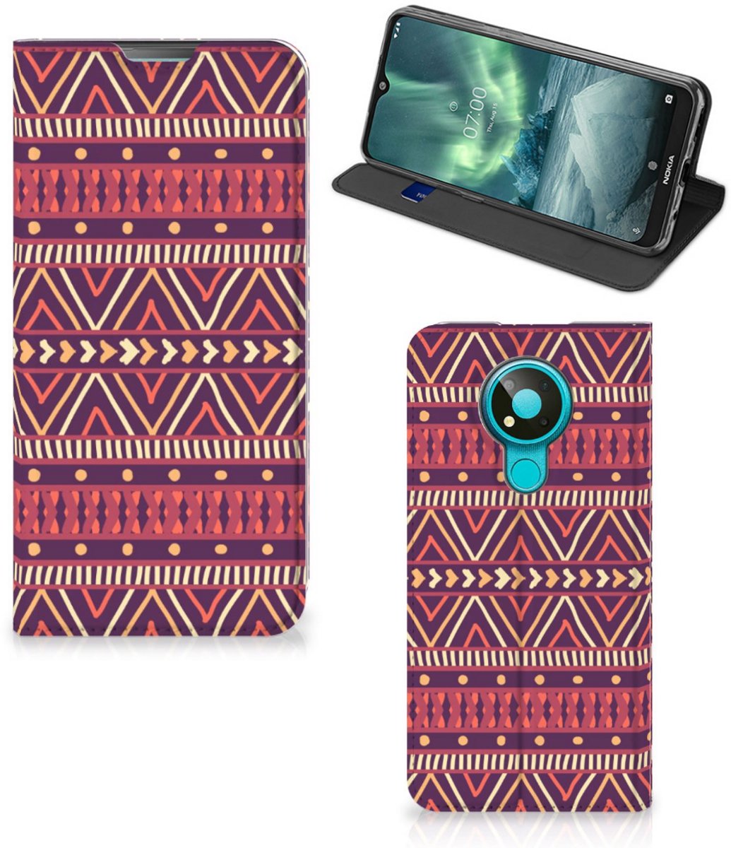 Nokia 3.4 Hoesje met Magneet Aztec Paars