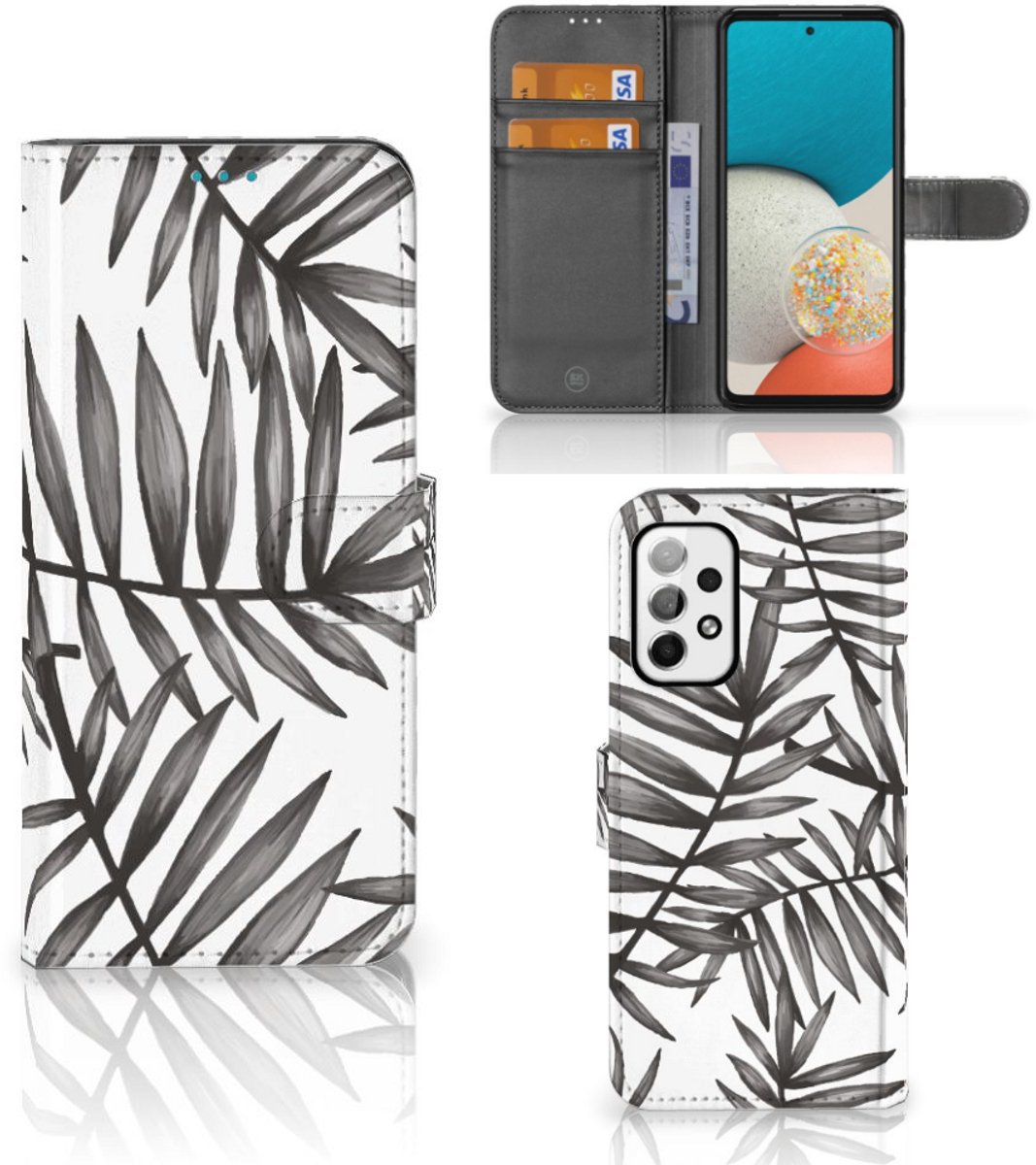 Samsung Galaxy A73 5G Hoesje Leaves Grey